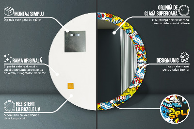 Espelho decorativo redondo Padrão estilo história em quadrinhos