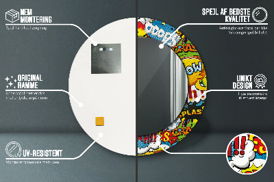 Espelho decorativo redondo Padrão estilo história em quadrinhos