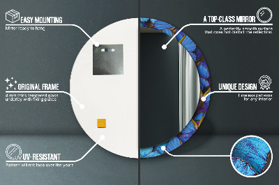 Espelho redondo decorativo Borboleta azul e verde