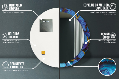 Espelho redondo decorativo Borboleta azul e verde