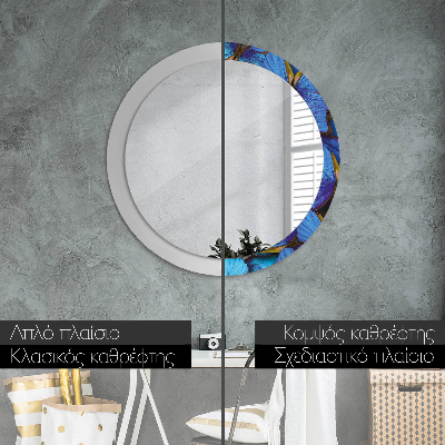 Espelho redondo decorativo Borboleta azul e verde