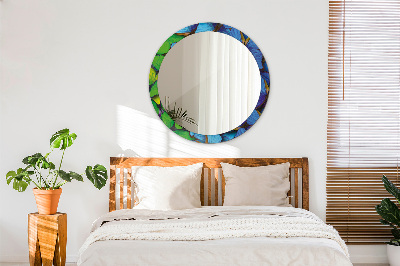 Espelho redondo decorativo Borboleta azul e verde