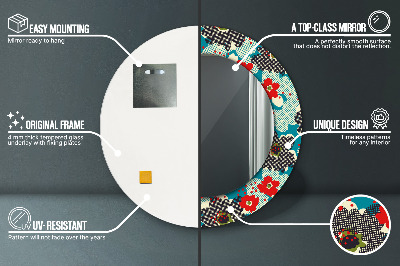 Espelho redondo decorativo Padrão de flores retrô