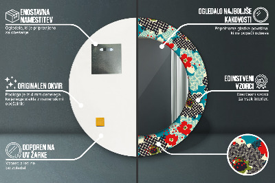 Espelho redondo decorativo Padrão de flores retrô