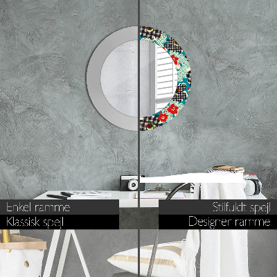 Espelho redondo decorativo Padrão de flores retrô