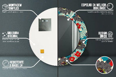 Espelho redondo decorativo Padrão de flores retrô