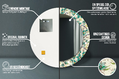 Espelho redondo decorativo Flores e pássaros