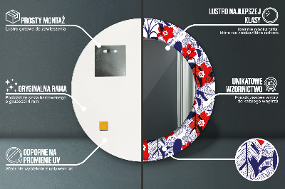 Espelho redondo decorativo Filodendro e flores vermelhas