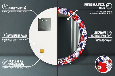 Espelho redondo decorativo Filodendro e flores vermelhas