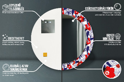 Espelho redondo decorativo Filodendro e flores vermelhas