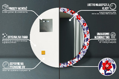 Espelho redondo decorativo Filodendro e flores vermelhas