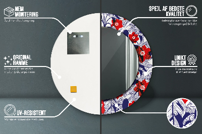 Espelho redondo decorativo Filodendro e flores vermelhas