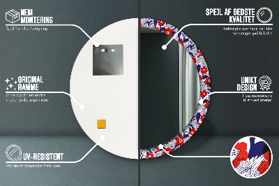 Espelho redondo decorativo Filodendro e flores vermelhas