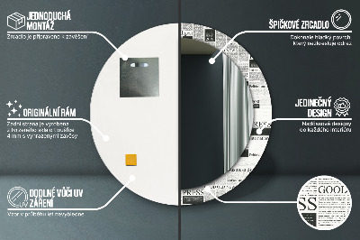 Espelho redondo decorativo Padrão de jornal