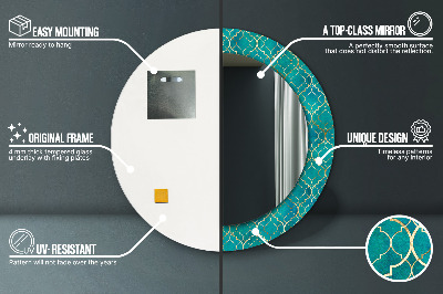 Espelho decorativo redondo Composição verde e dourada