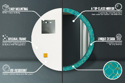 Espelho decorativo redondo Composição verde e dourada