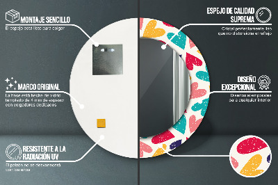 Espelho redondo decorativo Corações coloridos