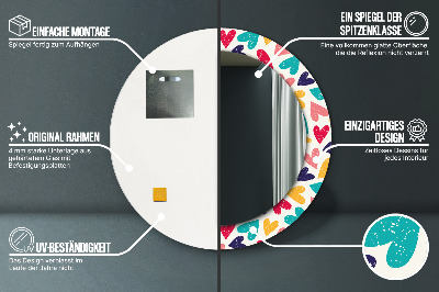 Espelho redondo decorativo Corações coloridos