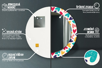 Espelho redondo decorativo Corações coloridos