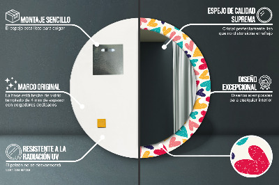 Espelho redondo decorativo Corações coloridos