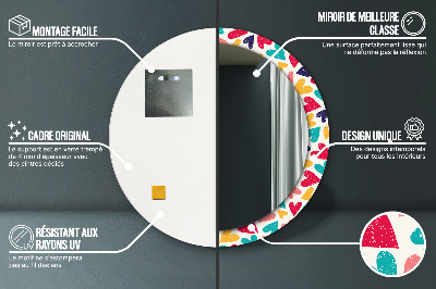 Espelho redondo decorativo Corações coloridos