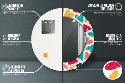 Espelho redondo decorativo Corações coloridos