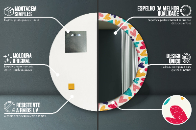 Espelho redondo decorativo Corações coloridos