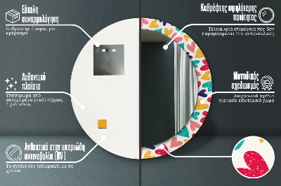 Espelho redondo decorativo Corações coloridos