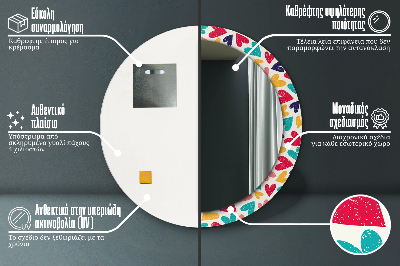 Espelho redondo decorativo Corações coloridos