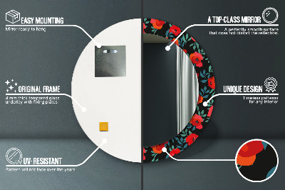 Espelho redondo decorativo Papoula vermelha