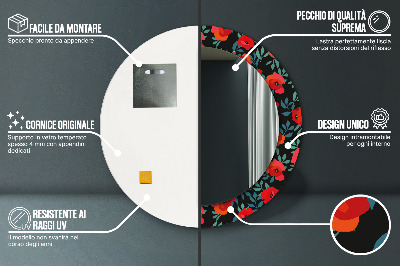 Espelho redondo decorativo Papoula vermelha