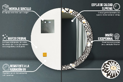 Espelho redondo decorativo Margaridas Marfim