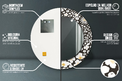 Espelho redondo decorativo Margaridas Marfim