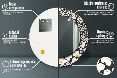 Espelho redondo decorativo Margaridas Marfim