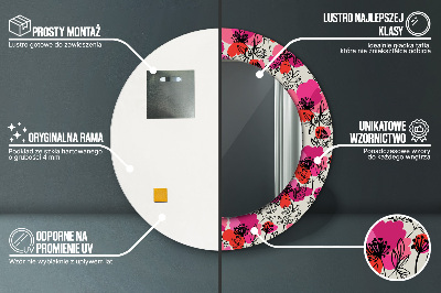 Espelho decorativo redondo papoulas cor de rosa