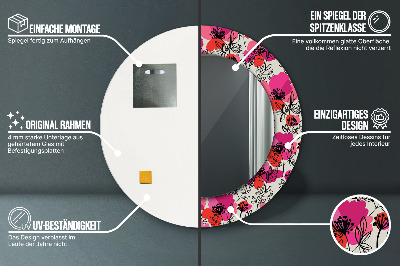 Espelho decorativo redondo papoulas cor de rosa