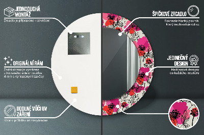 Espelho decorativo redondo papoulas cor de rosa