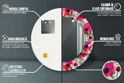 Espelho decorativo redondo papoulas cor de rosa