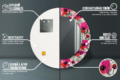 Espelho decorativo redondo papoulas cor de rosa