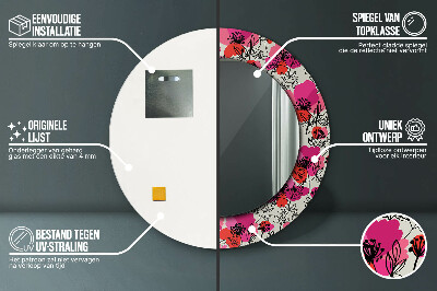 Espelho decorativo redondo papoulas cor de rosa