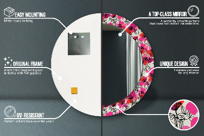 Espelho decorativo redondo papoulas cor de rosa