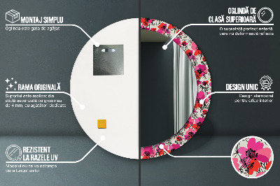 Espelho decorativo redondo papoulas cor de rosa