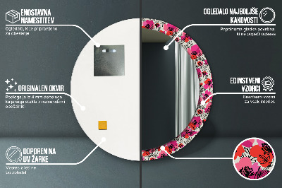 Espelho decorativo redondo papoulas cor de rosa