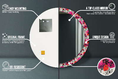 Espelho decorativo redondo papoulas cor de rosa