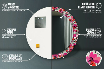 Espelho decorativo redondo papoulas cor de rosa