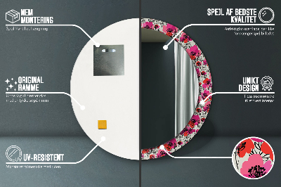 Espelho decorativo redondo papoulas cor de rosa