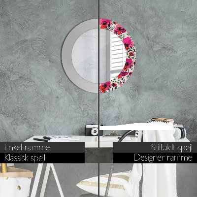 Espelho decorativo redondo papoulas cor de rosa