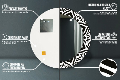 Espelho decorativo redondo ornamento geométrico preto