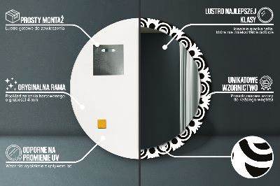 Espelho decorativo redondo ornamento geométrico preto