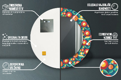 Espelho redondo decorativo Frutas e folhas geométricas